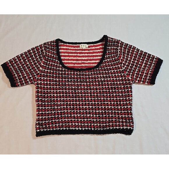 POL Crop top stretch knit short sleeve black red white size L‎ - Picture 3 of 16